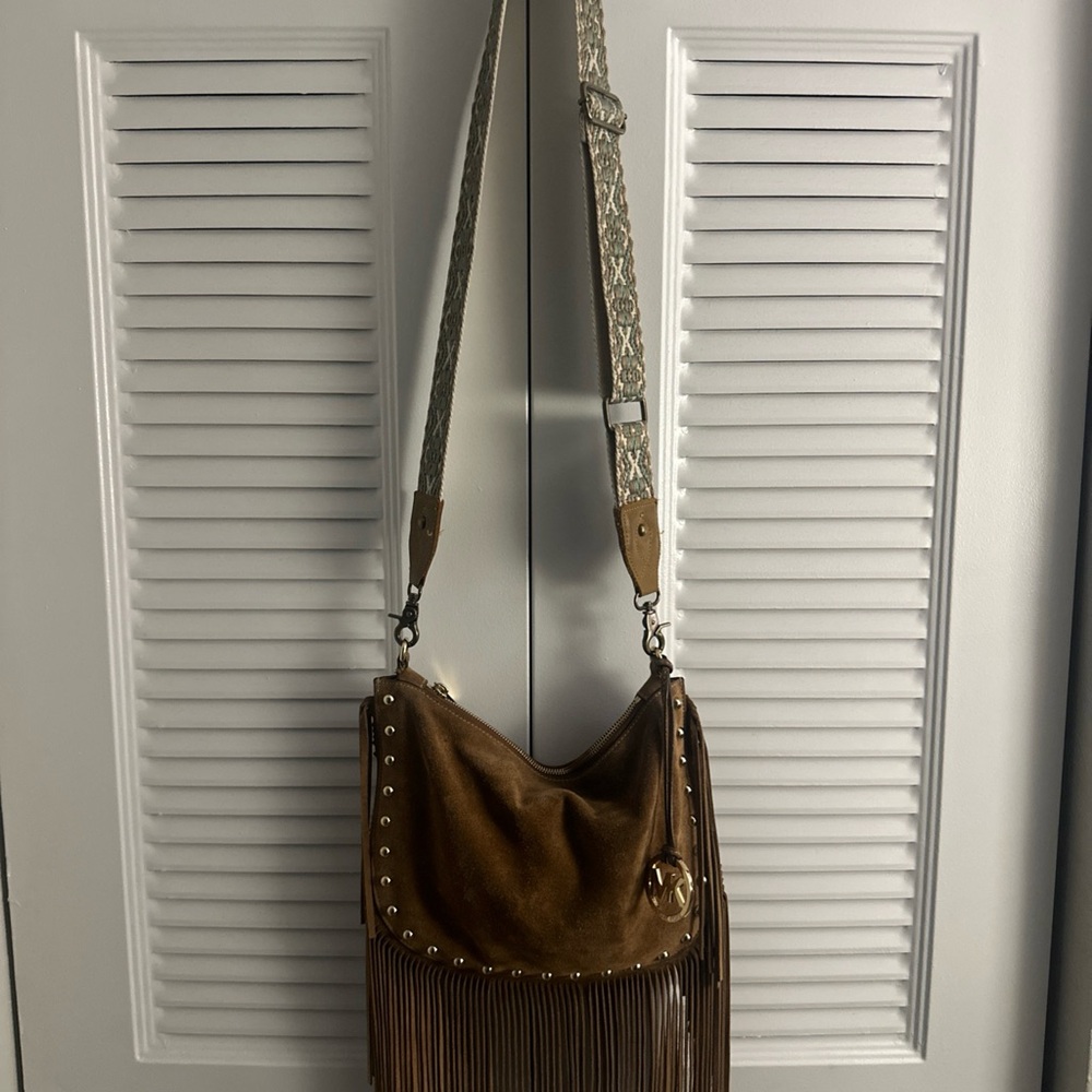 Michael Kors Tan Crossbody Bag with Fringe and Studs